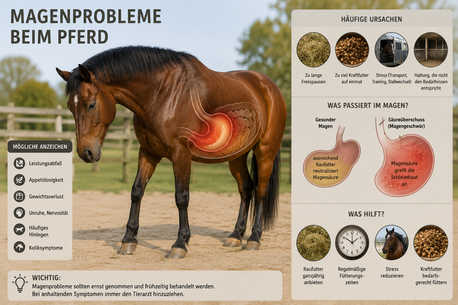 🐴 Magenprobleme beim Pferd – Ursachen, Symptome und richtige Fütterung